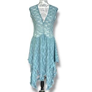 R. Vivimos Size XL (16-18) Blue Lace Sheer Midi Dress